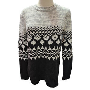 Banana Republic Black White Fair Isle Italian Yarn Sweater Alpaca Wool Sz M‎
